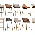 Modern Bar Stools In Various Colors With Metal Frames And Comfortable Seats 3d model