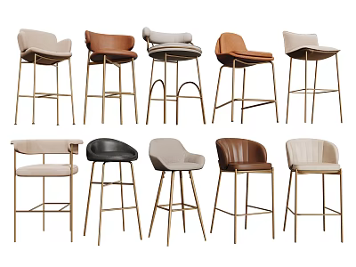 Modern Bar Stools In Various Colors With Metal Frames And Comfortable Seats 3d model