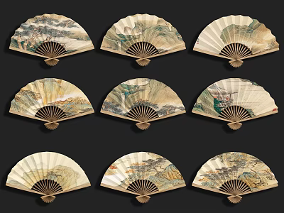 Traditional Chinese Landscape Painting Fan Pendant as Decorative Wall Art Pieces 3d model