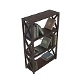Classic Dark Wooden Bookshelf With Cross Brace Design And Stacked Books