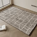 Square Rug With Geometric Line Pattern On Wooden Floor Near Window And Open Book