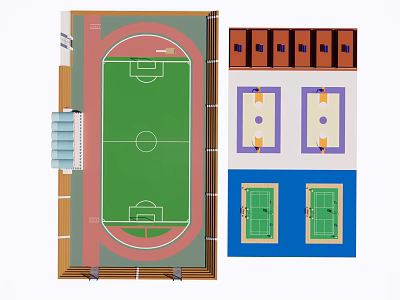 Football Field Design With Running Track Grandstand And Surrounding Sports Areas 3d model