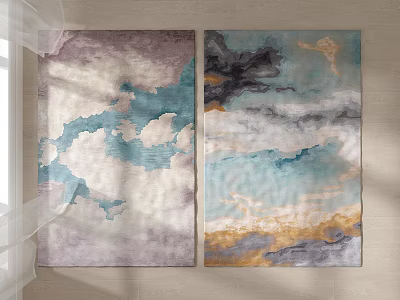 Square Rugs With Abstract Cloud Like Patterns In Blue Purple And Yellow Hues 3d model