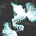 Artistic Aquatic Animal Skeleton Design With Long Fins And Abstract Structure On Black Background
