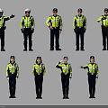 Multiple Police Officers In Reflective Uniforms With Various Hand Gestures And Standing Poses