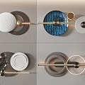 Modern Minimalist Wall Decorative Pieces with Blue Textured Plates and Metallic Ring Accents