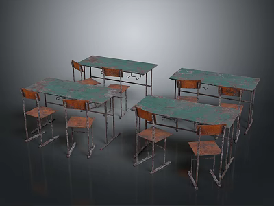 Modern Dining Table Set With Wooden Tops And Metal Chairs In Kitchen Area 3d model