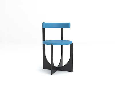 Blue Modern Leisure Chair With Curved Backrest And Black Metal Support Frame 3d model