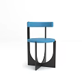 Blue Modern Leisure Chair With Curved Backrest And Black Metal Support Frame