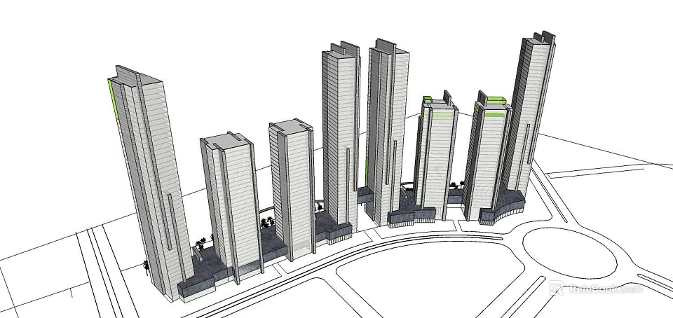 Modern High Rise Office Buildings In Urban City Architecture Complex Design 3d model 