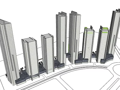 Modern High Rise Office Buildings In Urban City Architecture Complex Design 3d model