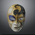 Decorative Venetian Style Mask With Gold Black Blue White Intricate Design