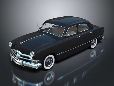 Classic Black Vintage Car With Chrome Accents And White Wall Tires 3d model