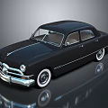 Classic Black Vintage Car With Chrome Accents And White Wall Tires