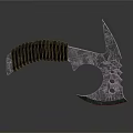 Medieval Axe Weapon Design With Black Braided Handle And Textured Metal Blade