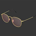 Stylish Gold Frame Eyeglasses With Black Temples On Reflective Shiny Surface 3d model