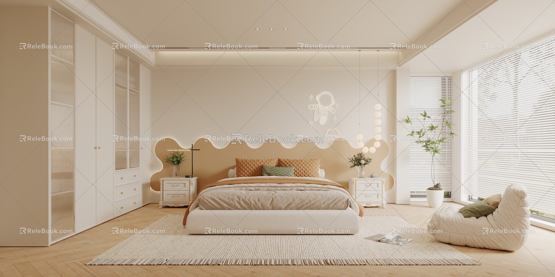 Modern Bedroom Minimalist Cream Bedroom 3d model