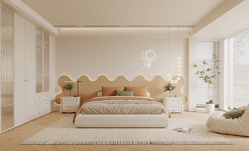 Modern Bedroom Minimalist Cream Bedroom 3d model