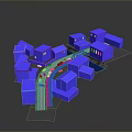 Modern Urban 3D Building Model Featuring Blue Structures And Road Layout Design