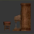 Classic Upright Piano With Red Stool And Carved Wooden Legs Design