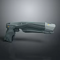 Sci-Fi Weapon 3D Model Design With Sleek Gray Body Yellow Accents And Futuristic Tech Details