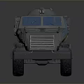 Gray Military Wheeled Tank With Six Wheels Blue Windows Armored Body And Roof Equipment