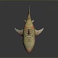 Shark with Yellow and Brown Stripes Open Mouth Red Teeth 3D Model on Black Background
