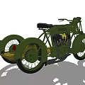 Vintage Green Motorcycle With Sidecar Featuring Wooden Elements And Classic Design