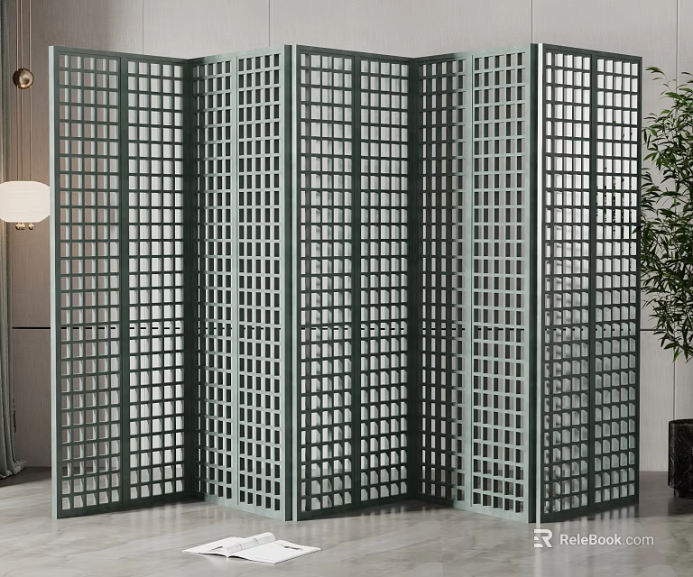 Green Lattice Folding Room Divider Screen for Modern Interior Decor 3d model