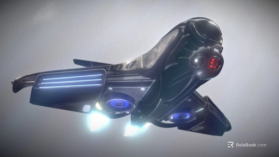 Futuristic Black Tech Device With Blue Lights And Red Circular Component 3d model 