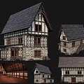 Ancient Building with Timber Frame Stone Walls Wooden Windows Sloped Roof and Interior Details