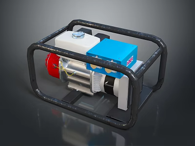 Compact Mechanical Equipment With Black Metal Frame Blue White Components And Red Accent 3d model