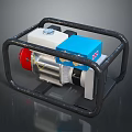 Compact Mechanical Equipment With Black Metal Frame Blue White Components And Red Accent