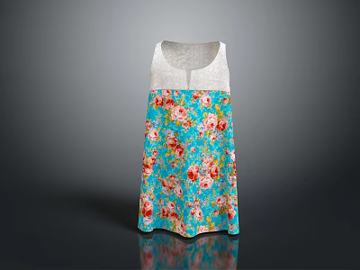 Sleeveless Women's Dress With Gray Top And Blue Floral Print Design 3d model