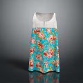 Sleeveless Women's Dress With Gray Top And Blue Floral Print Design