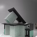 Modern Dining Table Set With Black Tabletop Green Transparent Glass Column Supports And Black Chairs