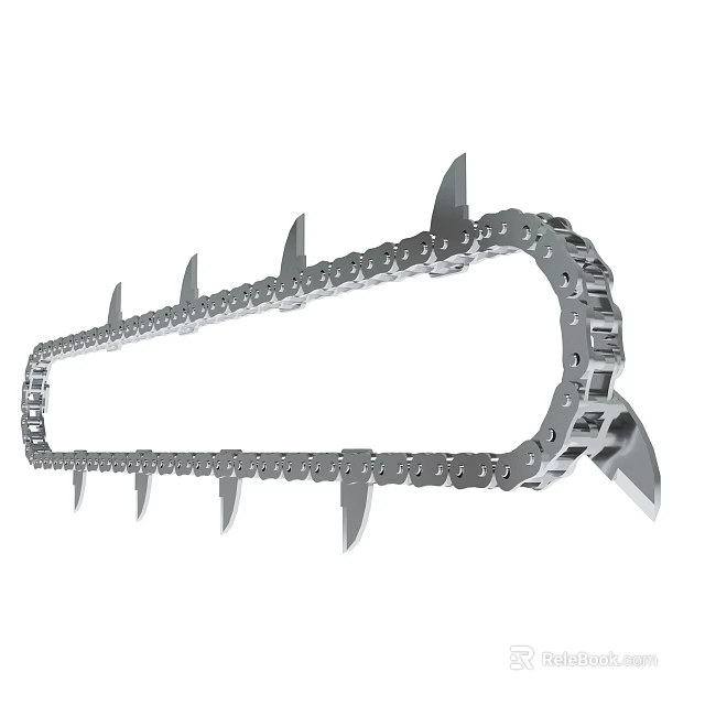Silver Mechanical Chain With Sharp Spikes For Industrial Applications 3d model 