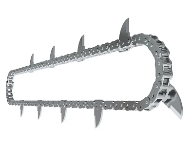 Silver Mechanical Chain With Sharp Spikes For Industrial Applications 3d model