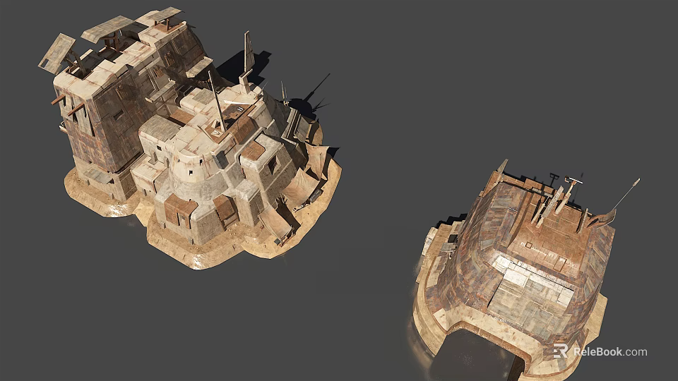 Detailed Fortress Architectural Models With Towered Platforms And Stone Construction 3d model 