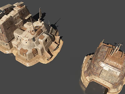 Detailed Fortress Architectural Models With Towered Platforms And Stone Construction 3d model