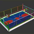 Enclosed Outdoor Basketball Court With Fenced Area Blue Red Surface And Hoops