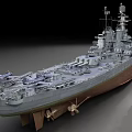 Large Warship With Main Gun Turrets Superstructure And Gray Hull 3d model