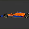 Orange And Blue Formula 1 Racing Car With Aerodynamic Design And Black Tires