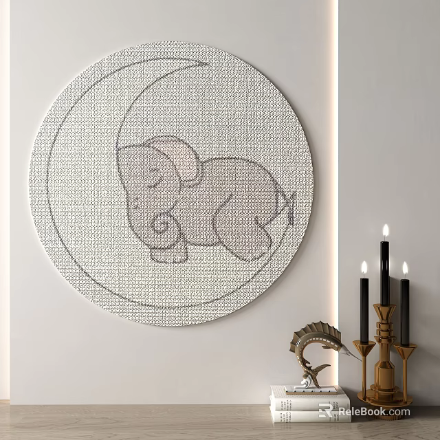 Stylish Round Rug With Moon And Elephant Design For Bedroom Living Room Decor 3d model 