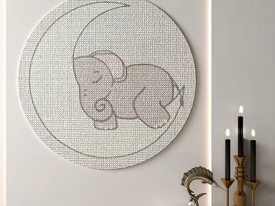 Stylish Round Rug With Moon And Elephant Design For Bedroom Living Room Decor 3d model