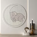 Stylish Round Rug With Moon And Elephant Design For Bedroom Living Room Decor