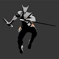 Game And Movie Character With Futuristic White Silver Armor Helmet Dual Swords In Dynamic Pose