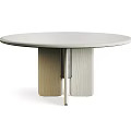 Modern Round Dining Table With Light Wooden Base And Metal Frame 3d model