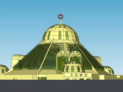 YHWH Building Architectural Structure With Golden Dome And Red Top Symbol Design 3d model