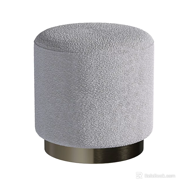 Gray Fabric Cylindrical Sofa Stool With Modern Metal Base For Living Room Decor 3d model 